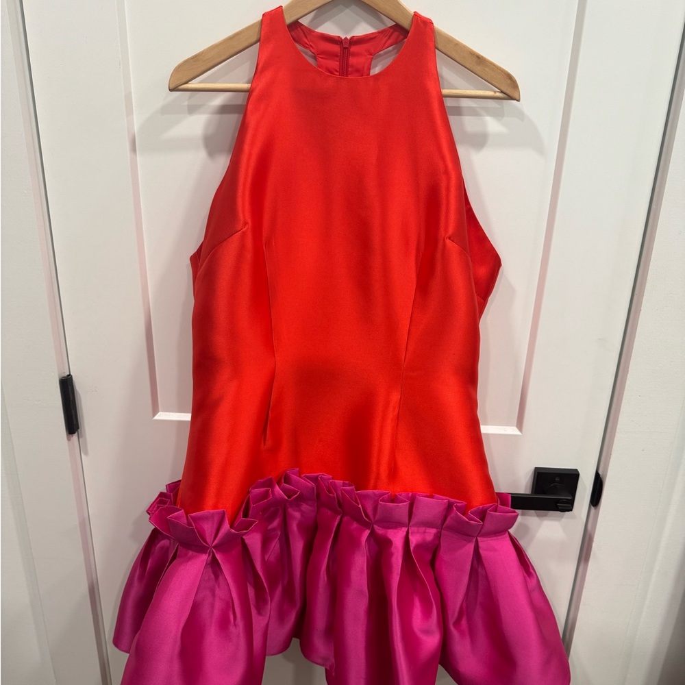 Vibrant Red and Pink Ruffle Mini Dress